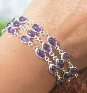 Bracelet ajustable en argent sterling 925 avec améthyste violette, 3 rangs de pierres précieuses, bijoux faits à la main, cadeau pour femme - Product Image 1