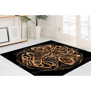 Tapis imprimé Arbre de Vie, carré, doré, décoration moderne pour la maison, tapis doux non tissé - Product Image 3