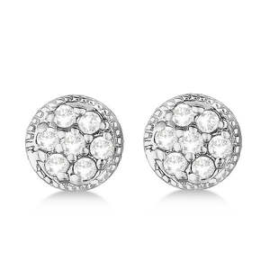 14k White Gold Diamond <b>Earrings</b> Antique Style Milgrain Edged Push <b>Back</b> 0.30ct - Product Image 1