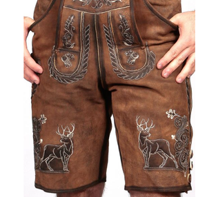 Lederhosen bavarois authentique pour homme Short traditionnel en cuir de chèvre marron avec motif brodé personnalisé Tenue Oktoberfest - Product Image 3