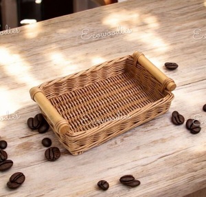 ถาดไม้ไผ่สานพร้อมที่จับสำหรับโต๊ะกาแฟถาดเสิร์ฟพร้อมหูจับทำจากหวายไม้ไผ่ - Product Image 5