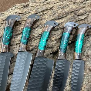 Cuchillo de Chef de cocina de acero inoxidable profesional, juego de 5 piezas, cuchillos de Chef de cocina Tang completo con bolsa de rollo de cuero - Product Image 6