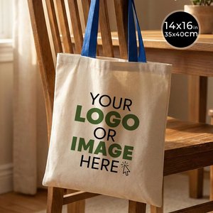 Custom 14x16\" (35x40 Cm) Canvas Purse with Blue PU Leather Handles 10 oz Solid Color Embroidery Letter <b>Decoration</b> for <b>Summer</b> - Product Image 1