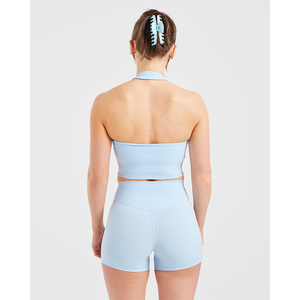 Diseño único azul pizarra mujeres Halterack Crop Top elástico y mantecoso suave ligero Fitness entrenamiento Crop Top camisetas para mujeres - Product Image 6