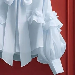 Blusas dulces de algodón para mujer, camisas Vintage de manga larga con vendaje, blusa holgada de otoño con lazo de Color sólido - Product Image 4