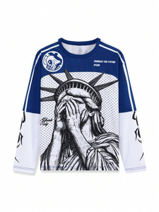 Camisetas de manga larga doble con gráfico azul hecho a medida, Camiseta deportiva, ropa de calle, camiseta de gran tamaño para hombre - Product Image 2