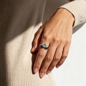 Bague en argent sterling avec agate mousse taille poire du Rajasthan, motif floral, bijoux de fiançailles romantiques pour femme, par Ishwar Art Jewellery - Product Image 6