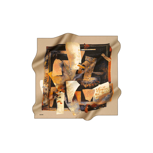Beige Silk Crepe Satin Patterned <b>Square</b> <b>Scarf</b> - Product Image 1