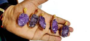 Natural <b>Amethyst</b> <b>Raw</b> Druzy Pendant , 24 Kt Gold Electroplated FreeForm Shape Druzy Size 30to40mm Pendant - Product Image 3
