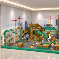 Aire de jeux intérieure Diggerland pour usage commercial, espace de jeu avec piscine à sable, excavatrice, grue, arbre et mur de sable