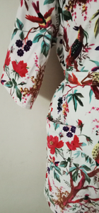 Blanc Oiseau Imprimé Velours Coton Kimono Robe Veste Respirant Hiver/Printemps/Été Mariage Robe De Demoiselle D'honneur Col En V Taille Libre - Product Image 3