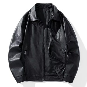 Veste universitaire en cuir pour homme, coupe-vent d'automne, respirante, à capuche, col montant, style moto punk, manches longues, fermeture éclair, vêtement d'extérieur - Product Image 6