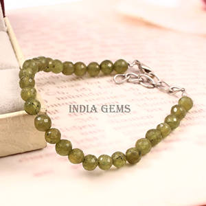 Cuentas redondas facetadas de Peridoto, pulsera ajustable facetadas con cuentas, cuentas de peridoto de piedras preciosas, joyería de plata, pulsera de peridoto natural - Product Image 3