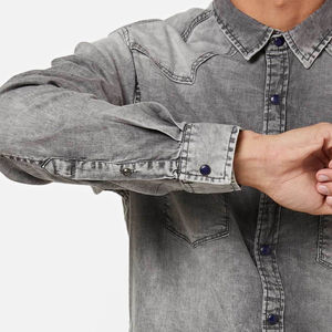 OEM/ODM Servicio de manga corta Henley Shirt Ropa casual High Street 230GSM Transpirable Hip Hop Hombres Vintage Denim Shirt - Product Image 6