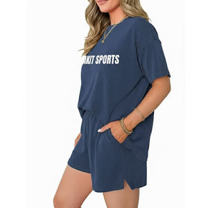 Ensemble deux pièces pour femmes, coupe classique, manches courtes, col rond, pour filles, nouvelle arrivée 2025, uni, décontracté, 100% coton, séchage rapide, respirant - Product Image 3