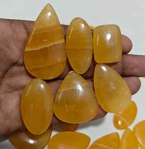 Venta al por mayor, cabujón de calcita amarilla Natural, piedras preciosas de cuarzo de cristal de alta calidad, piedras preciosas sueltas, forma de tamaño mixto, fabricación de anillos de joyería - Product Image 1