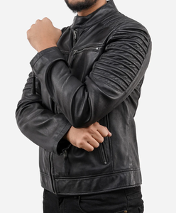 Chaqueta ajustada de cuero de motorista para hombre, forro de viscosa, transpirable, personalizable, cierre de cremallera de calle alta, chaqueta de invierno al por mayor - Product Image 4