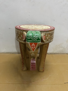 Handcrafted Rajasthani Hand-Painted Wooden Elephant Shape Coffee Table Side Table With Embose Work Decor Nightstand Bedside - Product Image 2