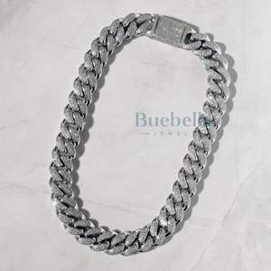 Hip Hop Hombres 19mm Prong 18K Chapado en oro Collar de eslabones cubanos 925 Diamante de plata y VVS Moissanite Jewelry - Product Image 2