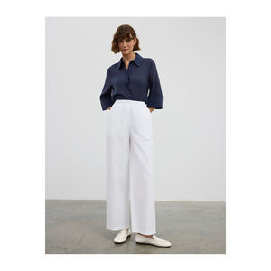 Pantalon respirant à jambes larges en mélange de coton avec ceinture élastique - Product Image 1