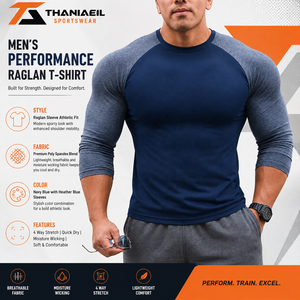 <b>Men's</b> Athletic Raglan Long Sleeve Compression <b>Shirt</b> Quick Dry Stretch Gym Fitness Training Sportswear Top - Product Image 4