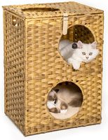 Maison pour animaux en rotin faite à la main, très prisée, avec jouet suspendu en forme de balle à motif animal et coussin en coton, du Vietnam