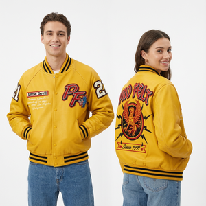 Veste universitaire de style actuel, corps en laine, manches longues, broderie de crâne, veste universitaire de style lettreman, veste de baseball pour hommes - Product Image 3