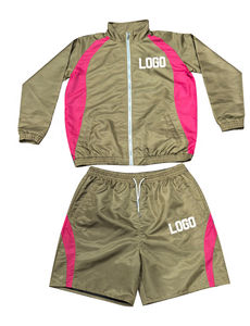 Gran oferta, ropa deportiva para hombre, chándal con cremallera de cuarto, conjunto de pantalones cortos con capucha para hombre, chándal de nailon cortavientos de secado rápido, Color de contraste - Product Image 3