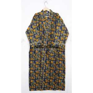 Kimono con estampado de bloque de algodón 100% de la mejor calidad para mujer, bata Floral ligera, cintura elástica para verano, Primavera, Frente surtido - Product Image 6