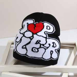 หมวกบีนนี่สีแดงสำหรับเดินทางทางธุรกิจชายหาดหมวกถักลายหัวกะโหลกสำหรับฤดูหนาว - Product Image 5