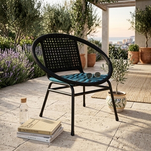 Green Outdoor <b>Dining</b> <b>Armchair</b> Aluminium Frame Synthetic Rope Webbing Cartenza Fabric Cushion Patio Setup Art Design Decor - Product Image 4