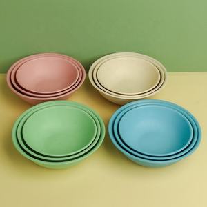 ชามข้าวทำจากฟางข้าวสาลีแบบสร้างสรรค์สำหรับใช้ในครัวเรือน ชามข้าวทำจากเส้นใยฟางข้าวสาลี ย่อยสลายได้ ชามก๋วยเตี๋ยวพลาสติกทรงกลมแบบซ้อนได้ - Product Image 3