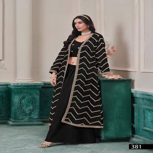 Diseñador Heavy Beautiful Festival Wear Última colección Chinon con blusa superior bordada y Palazo - Product Image 1