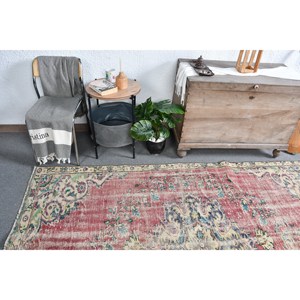 Alfombra turca vintage rojo beige 5,1x7,8 pies diseño de retazos de lana de área grande para pasillo o dormitorio con respaldo de látex - Product Image 3