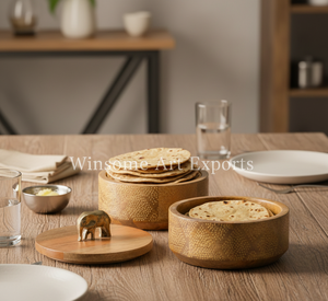 Boîtes à roti en bois faites à la main avec bouton en métal en forme d'éléphant - Contenants de rangement pour pain chaud, chapati, avec points gravés, pour la table - Product Image 3