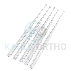 Juego de 5 Uds de curetas de oreja de acero inoxidable Impresión de logotipo personalizado tarifa al por mayor curetas de oreja instrumentos ENT de KAHLU ORTHOPEDIC - Product Image 1