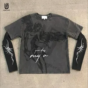 Camiseta de manga comprida hip hop masculina com estampa de tela de homem com logotipo personalizado de alta qualidade