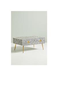 <b>Bone</b> Inlay Drawer Coffee Table Handcrafted Wooden Furniture With Timeless Decorative Character - Product Image 1
