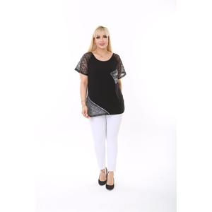 Blusa nera con frontale lapidato, maniche in pizzo e orlo
