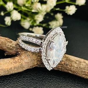 14K แข็งทอง1.50 CT CVD แหวนหมั้นโซลิแทร์เพชร, 1.50 CT ตัด Marquise Lab เพชรปลูกเพชร - Product Image 2