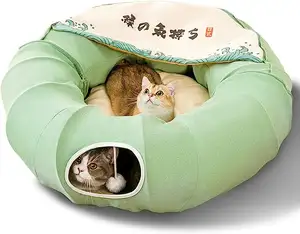 Grosir hewan peliharaan aksesoris interaktif hewan peliharaan kucing donat terowongan tempat tidur ritsleting bermain mainan kucing terowongan tabung tempat tidur