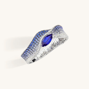 Luxury Blue Sapphire Diamond <b>Bracelet</b> for Women 18K White Gold Plated Marquise Crystal Cuff <b>Bangle</b> Wedding Party Fine Jewelry - Product Image 2