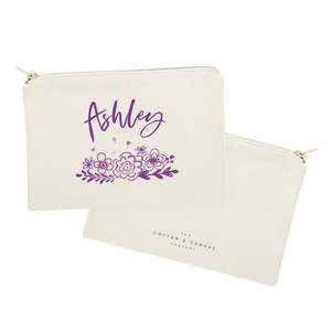 Pochette de maquillage personnalisée à motif floral violet, écologique, durable, de grande capacité, style portable et adorable - Product Image 2