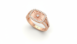 แหวนเพชรทรงสี่เหลี่ยมผืนผ้าแบบซันเบิร์สต์สองสีสำหรับผู้หญิง - Product Image 3
