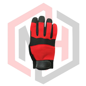 Black and <b>Red</b> Custom Split Leather Mechanic <b>Gloves</b> with Anti-Vibration Anti-Slip Knit Wrist Cuff - Product Image 3