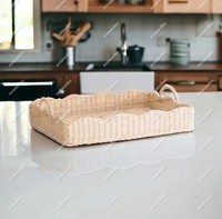 Plateau en bois classique créatif Nouveau design Panier en osier tissé à la main avec poignée Plateau de service de couleur bûche pour le stockage de divers à la maison