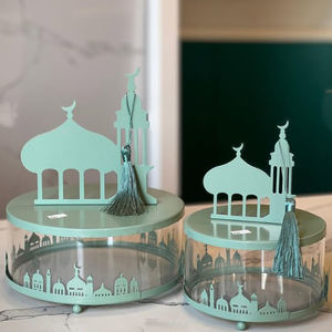 Pattern Arabic Nut <b>Boxes</b> Transparent Round Ramadan Supply Canister for <b>Keepsakes</b> Chocolates and Sweet Storage - Product Image 4