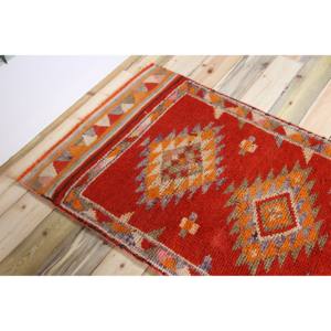 2.9x12.6 ft Turkish Rug, Vintage <b>Runner</b> Rug, <b>Red</b> Orange Geometric Wool Rug - Product Image 5
