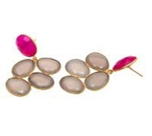 Boucles d'oreilles ovales en argent Sterling 925 avec pierre précieuse, calcédoine grise et Fuchsia, nouvel arrivage - Product Image 1