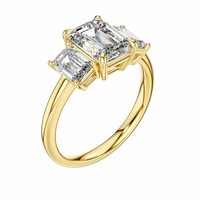Pacho 3.00 TCW Bague à trois pierres en moissanite taille émeraude en argent sterling 925, bijou de luxe pour fiançailles et mariage DDLR-045